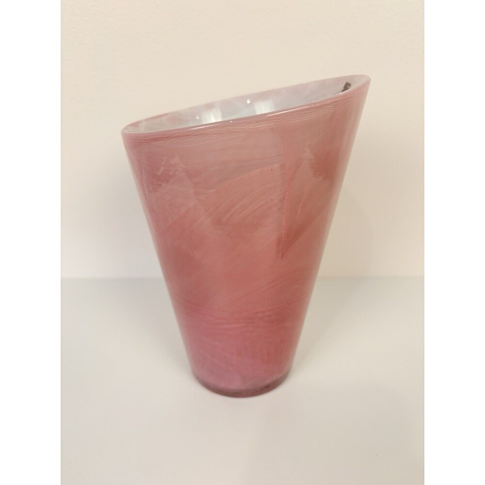 SEA Glasbruk Sweden Pink Swirl Art Glass Vase Hand Painted 7 Inch Classic